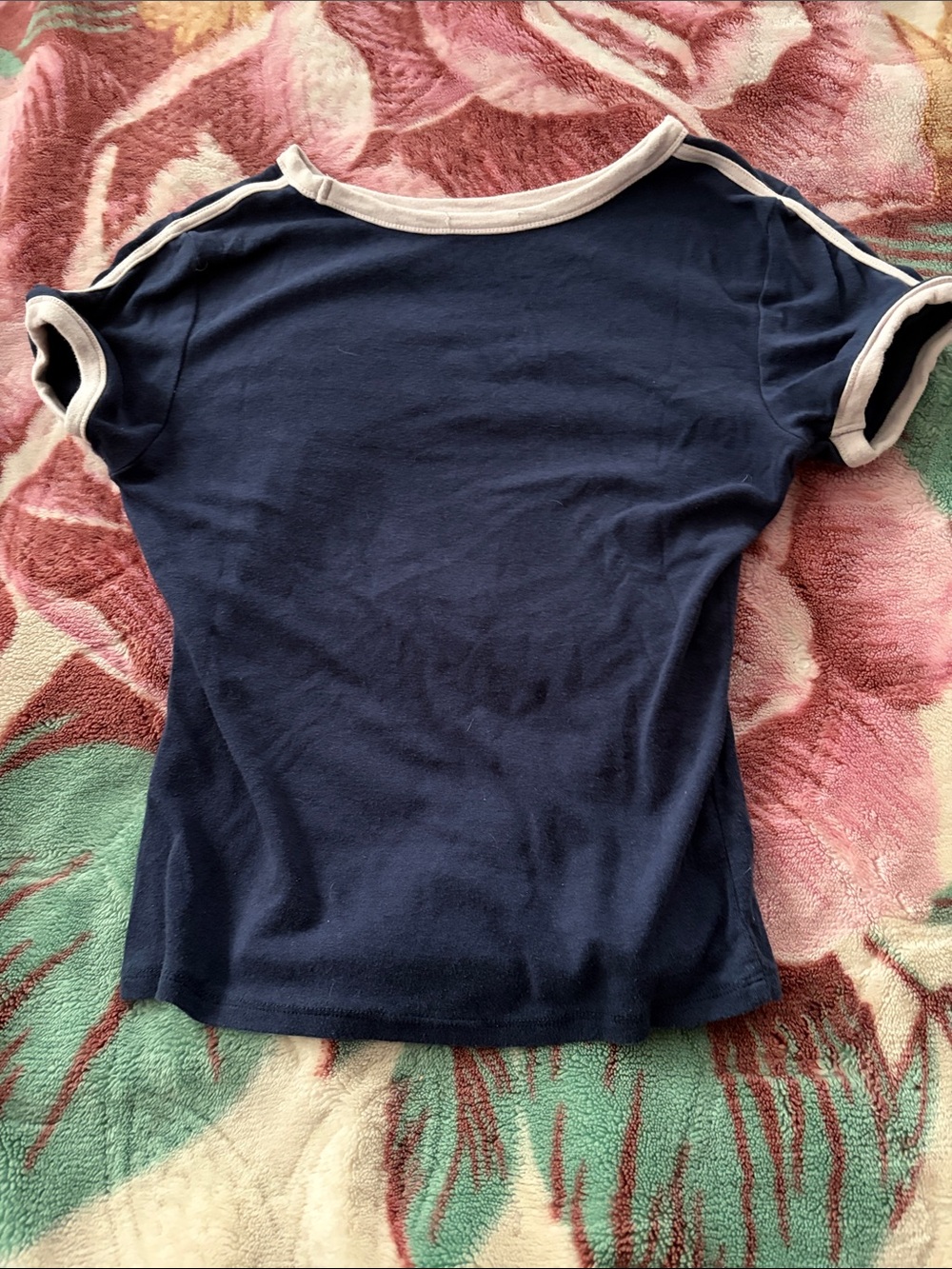 Girls Navy Short Sleeve Ringer Tee with White Trim